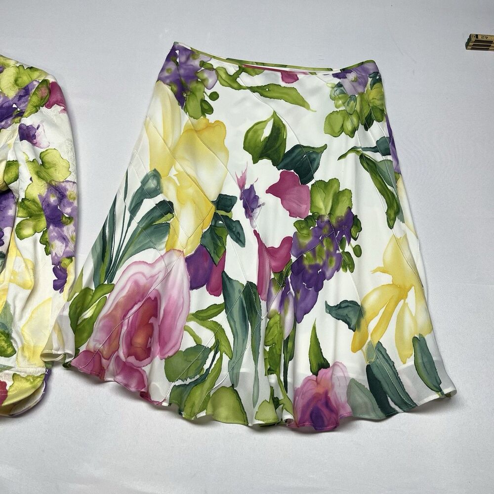 Linda Allard Ellen Tracy Silk Two Piece Skirt Set Floral - Picture 14 of 14